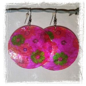 Vintage Jewelry - Fuschia Hot Pink Earrings Circle Round Dangle Boho Vintage Jewelry - Fuschia Hot Pink Earrings Circle Round Dangle Boho